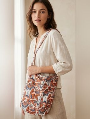 5 For $25✨️ Free People Bag Orange Leaf Print Body Bag Purse Side Satchel Bag